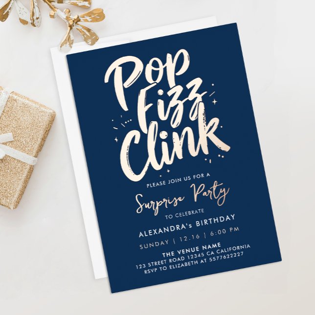 Invitation En Aluminium Entreprise d'écriture Navy Blue Clink Fizz Pop élé (Créateur téléchargé)