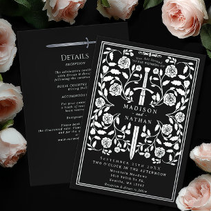 Invitation En Aluminium Épée de mariage médiévale royale argentée détails 