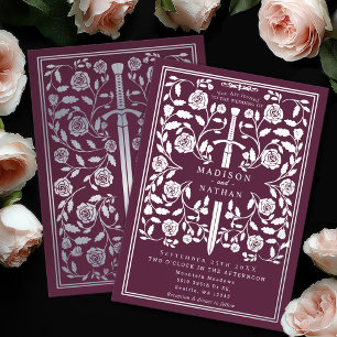 Invitation En Aluminium Épée de mariage médiévale royale mauve argentée
