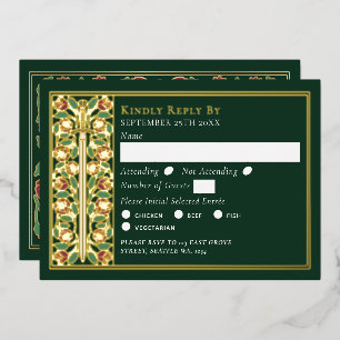 Invitation En Aluminium Épée florale médiévale verte or RSVP de mariage