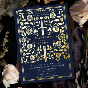 Invitation En Aluminium Épée Médiévale Royale Bleue de Mariage