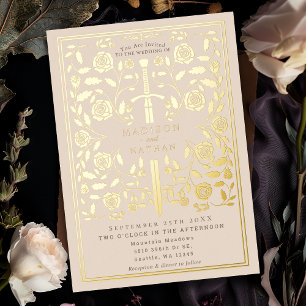 Invitation En Aluminium Épée Médiévale Royale Crème Mariage