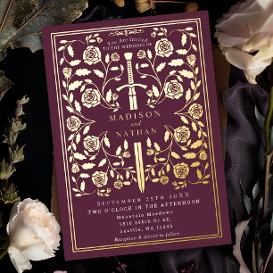 Invitation En Aluminium Épée médiévale royale mauve de mariage