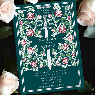 Invitation En Aluminium Épée Royale Argentée Sarcelle Mariage Médiéval Fan