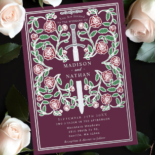 Invitation En Aluminium Épée Royale Mauve Argent Mariage Médiéval Fantasti