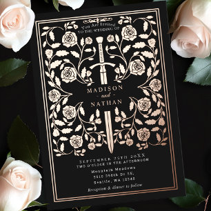 Invitation En Aluminium Épée Royale Médiévale Rose Gold Mariage