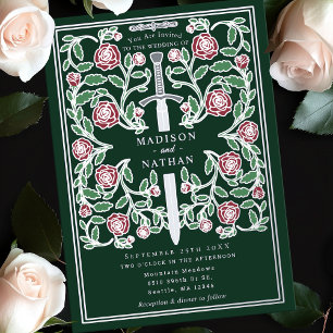 Invitation En Aluminium Épée Royale Verte Mariage Médiéval Fantastique 