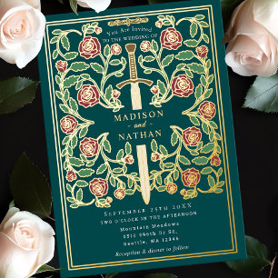 Invitation En Aluminium Épée sarcelle florale mariage médiéval fantastique
