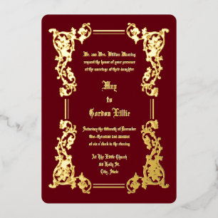 Invitation En Aluminium Époque victorienne 1851 Élégant Mariage Floral