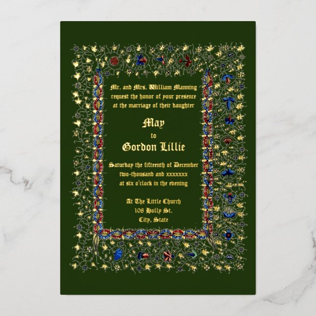 Invitation En Aluminium Époque victorienne 1883 Mariage de style médiéval (Recto)