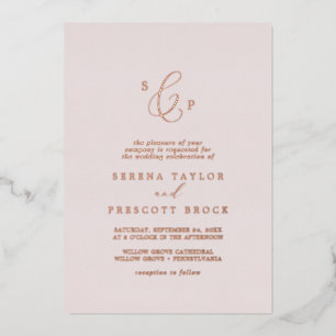 Invitation En Aluminium Épuration en or Rose délicate   Mariage de monogra