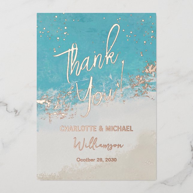 Invitation En Aluminium Été Bleu Océan Photo superposition Mariage Merci (Recto)