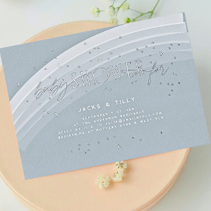 Invitation En Aluminium Étoiles arc-en-ciel Baby Shower Moderne Bleu Argen