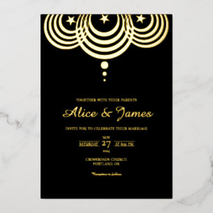 Invitation En Aluminium Étoiles Célestes Élégant Mariage à Feuille d'Or No