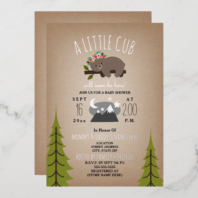 Invitation En Aluminium Étoiles de l'Ours Sleepy Baby shower fille Cardsto (Recto/Verso)