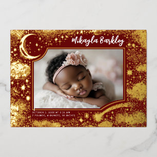 Invitation En Aluminium Étoiles Mignonnes Lune Céleste Naissance Photo