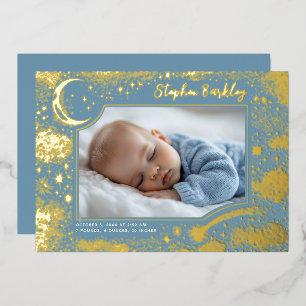 Invitation En Aluminium Étoiles Mignonnes Lune Céleste Naissance Photo