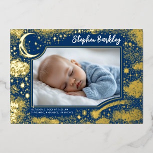 Invitation En Aluminium Étoiles Mignonnes Lune Céleste Photo de Naissance
