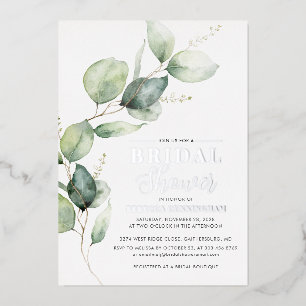 Invitation En Aluminium Eucalyptus Décor Script Fête de Mariage Argenté