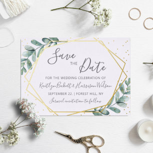 Invitation En Aluminium Eucalyptus Géométrique Sauvegarder La Date Réelle