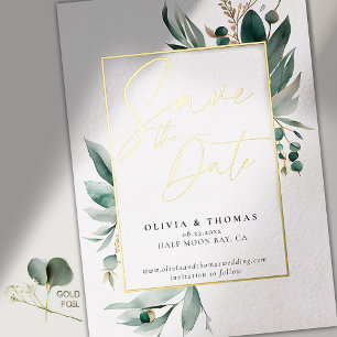 Invitation En Aluminium Eucalyptus Green Gold Romance Mariage Date de sauv