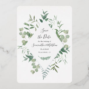 Invitation En Aluminium Eucalyptus Green Save the Date Argent