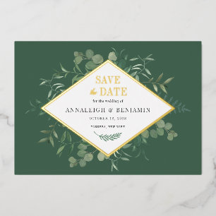 Invitation En Aluminium Eucalyptus Green Save the Date Gold