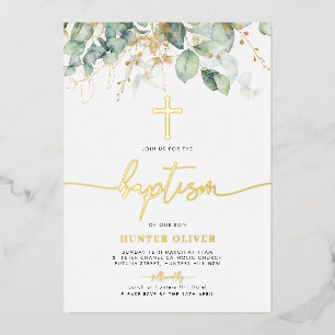 Invitation En Aluminium Eucalyptus Leaf Baptême Christening Foil Texte
