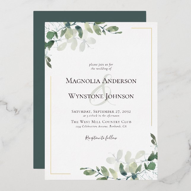 Invitation En Aluminium Eucalyptus Mariage Real Gold (Recto/Verso)