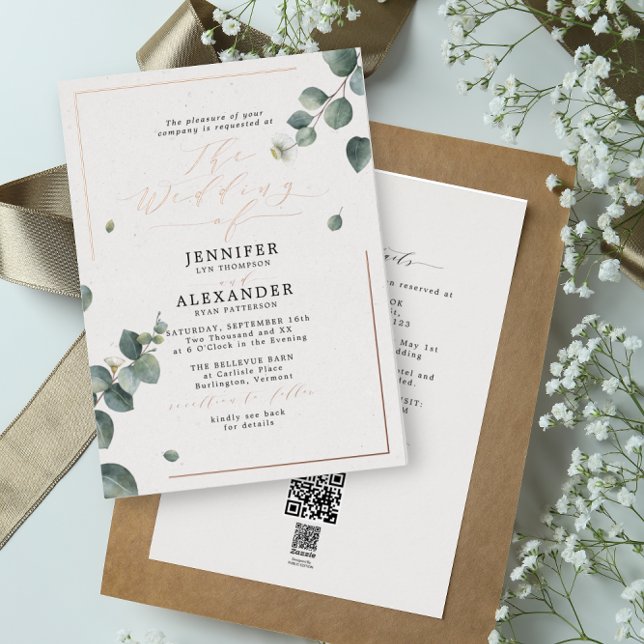 Invitation En Aluminium Eucalyptus rustique et RSVP Mariage de code QR (Créateur téléchargé)