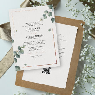 Invitation En Aluminium Eucalyptus rustique et RSVP QR Code Mariage Rose o