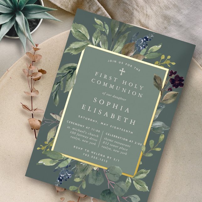 Invitation En Aluminium Eucalyptus & Sage Première Communion Sainte (Créateur téléchargé)