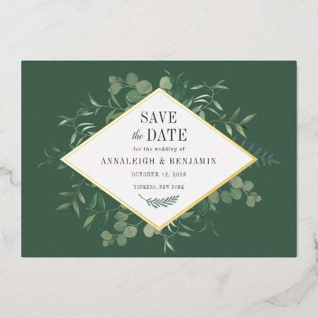 Invitation En Aluminium Eucalyptus Verdure Botanique Enregistrer la date O (Recto)