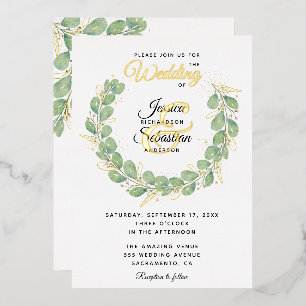 Invitation En Aluminium Eucalyptus Verdure Wreath Or Mariage blanc