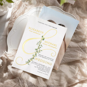 Invitation En Aluminium Eucalytpus moderne Ampersand Photo Mariage Or