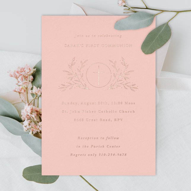 Invitation En Aluminium Eucharistie Première Communion Rose Or (Créateur téléchargé)