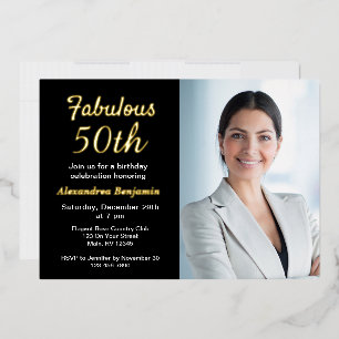 Invitation En Aluminium Fabuleux 50e anniversaire Photo Black Gold
