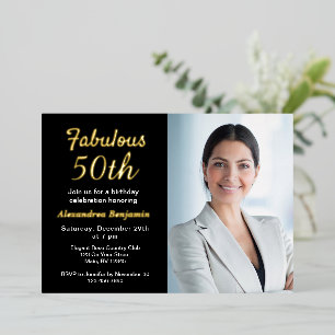 Invitation En Aluminium Fabuleux 50e anniversaire Photo Black Gold