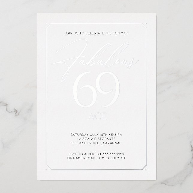 Invitation En Aluminium Fabuleux 69 Elégant 69e Anniversaire Foil Invitati (Recto)