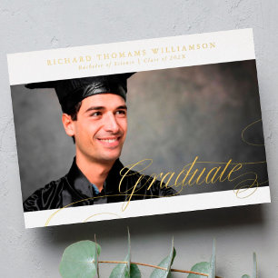 Invitation En Aluminium Faire-Calligraphie Photo Collège Diplôme Or Classe