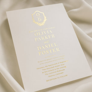 Invitation En Aluminium Faire Classique Blason Monogramme Mariage Or