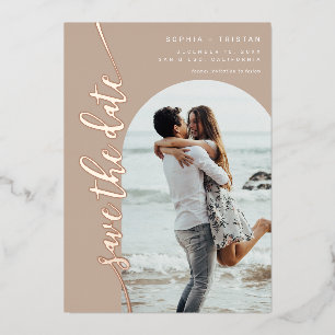 Invitation En Aluminium Faire part de date verticale Taupe Arch Photo
