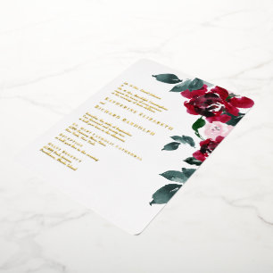 Invitation En Aluminium Faire Rouge & Blush Floral Arrondi Mariage Or