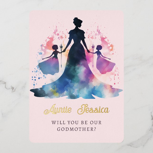 Invitation En Aluminium Fairy GIrls Soeurs Aquarelle Photo Godmère (Recto)