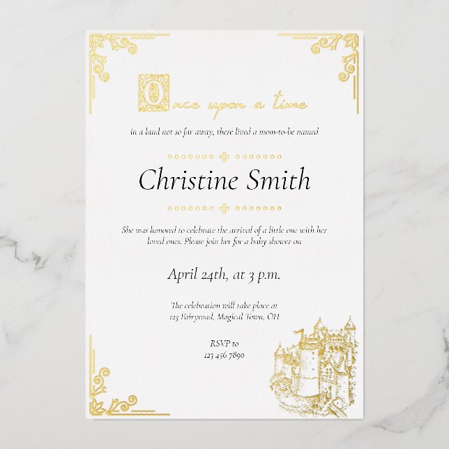 Invitation En Aluminium Fairy Tale Book Theme Book Gold Baby shower (Recto)