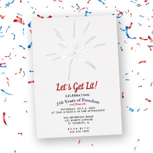 Invitation En Aluminium Faisons la fête avec des feux d'artifice argentés