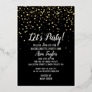 Invitation En Aluminium Faisons la fête Confetti sur Black Bachelorette Go