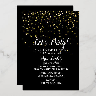 Invitation En Aluminium Faisons la fête Gold Confetti sur Black Graduation