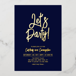 Invitation En Aluminium Faisons la fête   Navy Blue Chic Script Party Évén