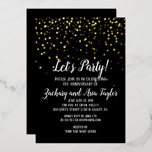 Invitation En Aluminium Faisons la fête Or Confettis Noir Anniversaire O